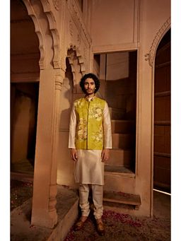KALISTA - Beige Yavi Kurta with Churidar and Nehru Jacket (Set of 3)