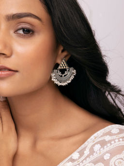 Indya - Earthen BY INDYA Dual Tone Triangular Dangler Earrings