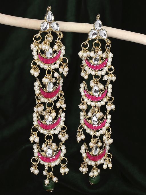Buy OOMPH Rani Pink Stone Kundan Jadau Chandrakor Moti Ethnic