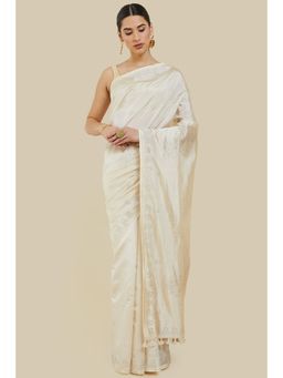 Soch - Women Off White Silk Embellished & Sequined Saree with Unstitched Blouse