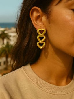 Digital Dress Room - Triple Heart Gold Western Statement Earrings