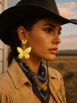 Digital Dress Room - Gold Plated Butterfly Long Earrings