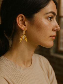 Digital Dress Room - Gold Plated Abstract Drop Earrings with Crystal Stones