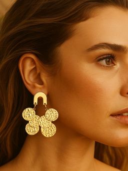 Digital Dress Room - Gold Plated Textured Disc Drop Earrings