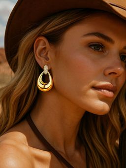 Digital Dress Room - Gold Plated Double Hoop Drop Earrings