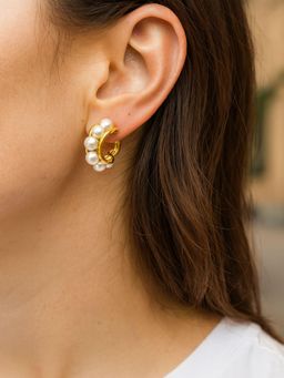 Digital Dress Room - Gold Plated Pearl Hoop Earrings