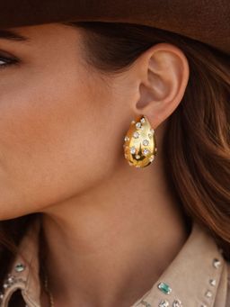 Digital Dress Room - Gold Plated Oval Crystal Stud Earrings