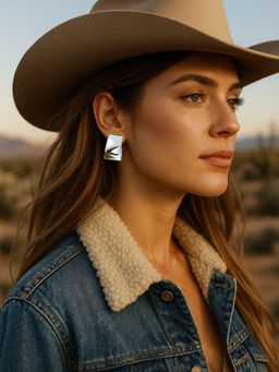 Digital Dress Room - Silver Tone Square Stud Earrings