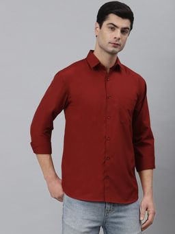 NEUDIS - Men Maroon Full Sleeves Casual Shirt