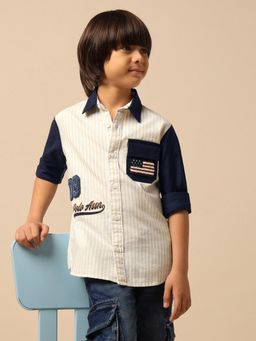 U.S. POLO ASSN. - Beige Kids Boys Brand Stripes Regular Fit Shirt