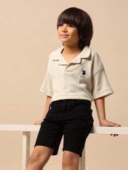 U.S. POLO ASSN. - Beige Kids Boys Vertical Striped Boxy Fit Polo T-Shirt