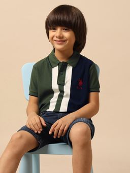 U.S. POLO ASSN. - Green Kids Boys Colour Blocked Regular Fit Polo T-Shirt
