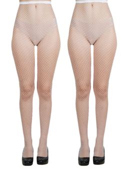NEXT2SKIN - Women's Fishnet Mesh Pantyhose Stockings White, MediumNet (Pack of 2)