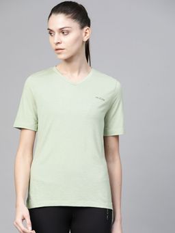 Alcis - Women Green Solid V-neck High-low Training T-shirt