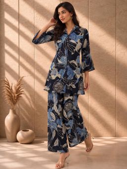 AADVIKA - Floral Printed Front Placket Shirt with Flared Palazzo