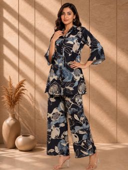AADVIKA - Floral Printed Front Placket Shirt with Flared Palazzo
