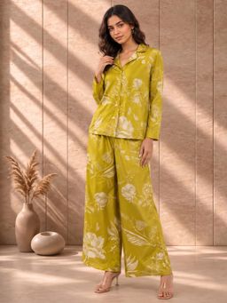 AADVIKA - Floral Printed Front Placket Shirt with Flared Palazzo