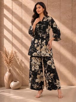 AADVIKA - Floral Printed Front Placket Shirt with Flared Palazzo