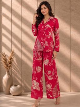 AADVIKA - Floral Printed Front Placket Shirt with Flared Palazzo