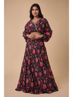 Zari Jaipur - Printed Silk Blend Embroidered Blouse and Lehenga