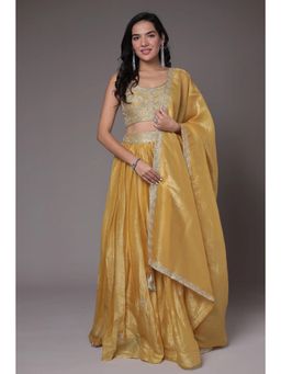 Zari Jaipur - Gold Tissue Embroidered Blouse with Lehenga & Dupatta