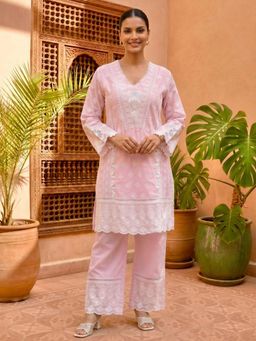 GULABI DORI - PINK COTTON EMBROIDERED COTTON CO-ORD SET