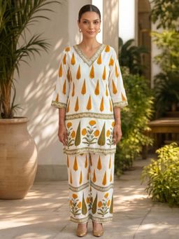 GULABI DORI - CREAM and YELLOW RAYON CO-ORD SET
