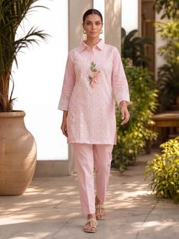 GULABI DORI - BABY PINK COTTON SCHIFFLI EMBROIDERED CO-ORD SET