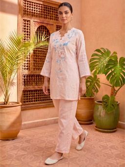 GULABI DORI - LIGHT PINK COTTON EMBROIDERED and HANDWORK CO-ORD SET