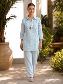 GULABI DORI - BLUE PINK COTTON HANDWORK and EMBROIDERED CO-ORD SET