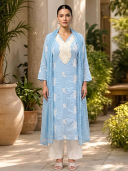 GULABI DORI - BLUE MUL CHANDERI EMBROIDERY LACE Kurta with Pant & Dupatta