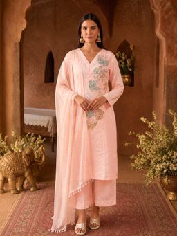 GULABI DORI - PETAL PINK COTTON HANDWORK Kurta with Pant & Dupatta