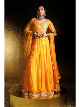 Zari Jaipur - Yellow Silk Embroidered Blouse with Lehenga & Jacket