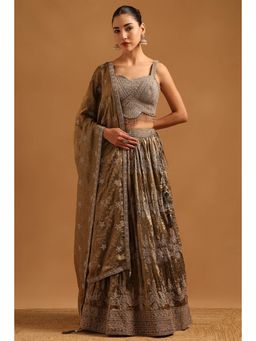 Soch - Green Fendi Embroidered Blouse with Lehenga Dupatta & Unstitched Sleeves