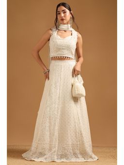 Soch - Cream Georgette Embroidered Blouse with Lehenga & Dupatta