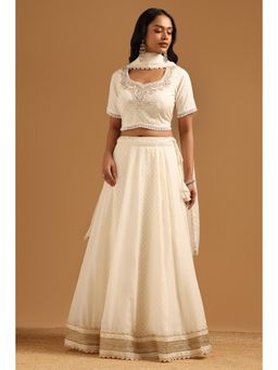 Soch - Cream Chanderi Woven Blouse with Lehenga & Dupatta