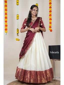 Fabcartz - Maroon Semi-Stitch Lehenga with Unstitch Embroidery Work Blouse & Dupatta