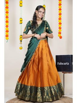 Fabcartz - Mustard Semi-Stitch Lehenga with Unstitch Embroidery Work Blouse & Dupatta