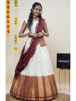 Fabcartz - Maroon Semi-Stitch Lehenga with Unstitch Blouse & Dupatta