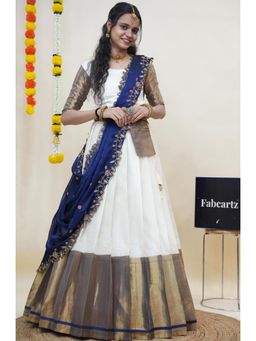 Fabcartz - Navy Blue Semi-Stitch Lehenga with Unstitch Blouse & Dupatta