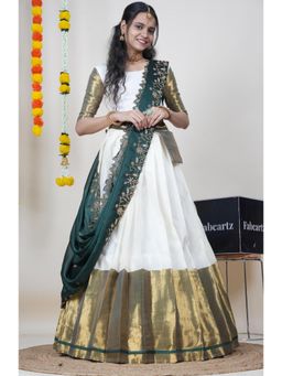 Fabcartz - Green Semi-Stitch Lehenga with Unstitch Blouse & Dupatta