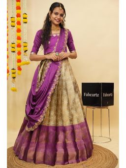Fabcartz - Purple Semi-Stitch Lehenga with Unstitch Embroidery Work Blouse & Dupatta