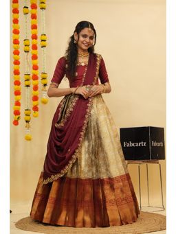Fabcartz - Maroon Semi-Stitch Lehenga with Unstitch Embroidery Work Blouse & Dupatta