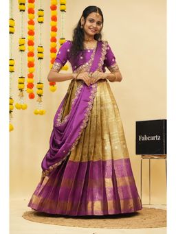 Fabcartz - Cream Semi-Stitch Lehenga with Unstitch Embroidery Work Blouse & Dupatta