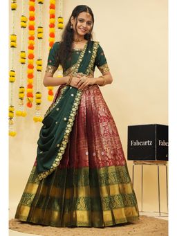 Fabcartz - Maroon Semi-Stitch Lehenga with Unstitch Embroidery Work Blouse & Dupatta