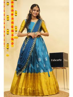 Fabcartz - Blue Semi-Stitch Lehenga with Unstitch Blouse & Dupatta