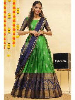 Fabcartz - Green Semi-Stitch Lehenga with Unstitch Blouse & Dupatta