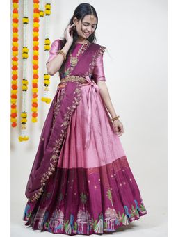 Fabcartz - Pink Semi-Stitch Lehenga with Unstitch Blouse & Dupatta