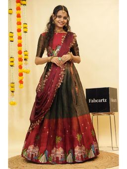 Fabcartz - Green Semi-Stitch Lehenga with Unstitch Blouse & Dupatta