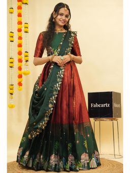 Fabcartz - Maroon Semi-Stitch Lehenga with Unstitch Blouse & Dupatta